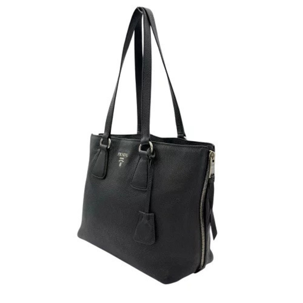 Prada Bag Side Tote Leather Zip Black